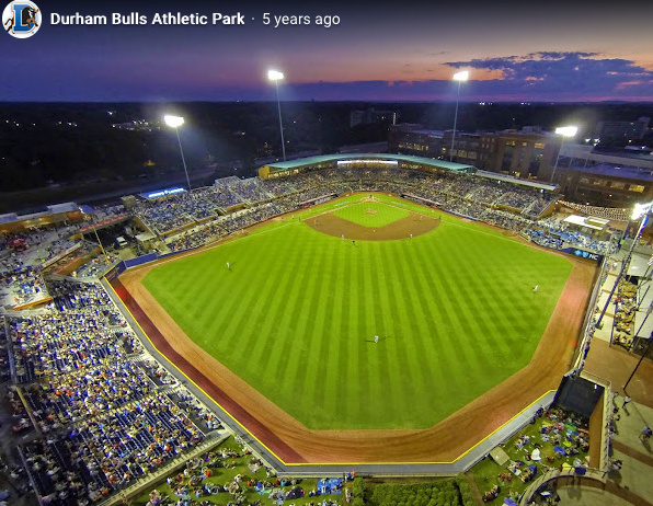 Durham Bulls Athletic Park infield under stadium lights